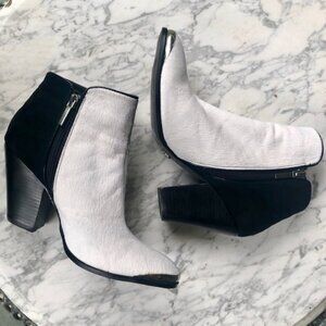 Victoria's Secret Black White Leather Cowhide Suede Metal Tip Western Boots 7.5